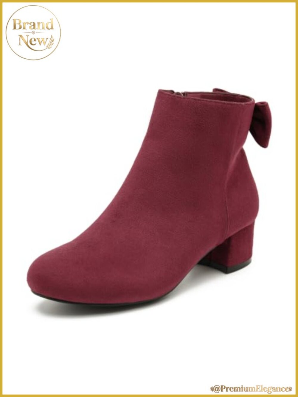 Women's Bow Ankle Boots Low Chunky Heel Short Dress Booties